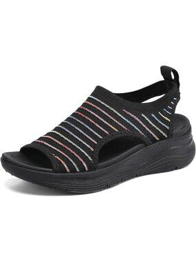 Women's Black Line Summer Comfortable Arch Support Orthotic Walking Sandals